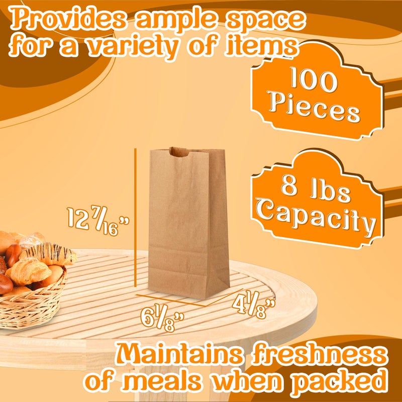 MT Products Brown Paper Bags 8 lbs. - Disposable Paper Lunch Bags Perfect for Shopping - Pack of 100 - Image 2